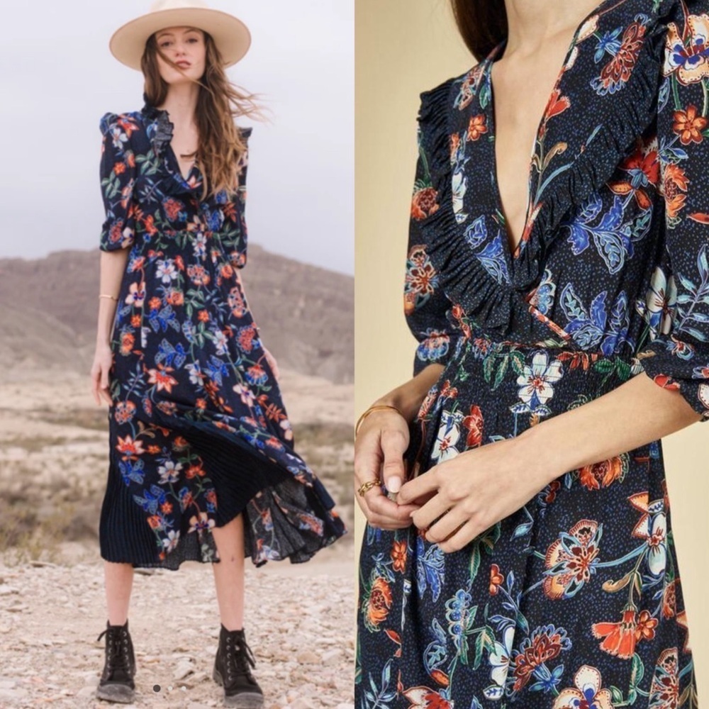 HUNTER BELL Florence Dress in Black Multicolor Floral Maxi Dress - Picture 2 of 6